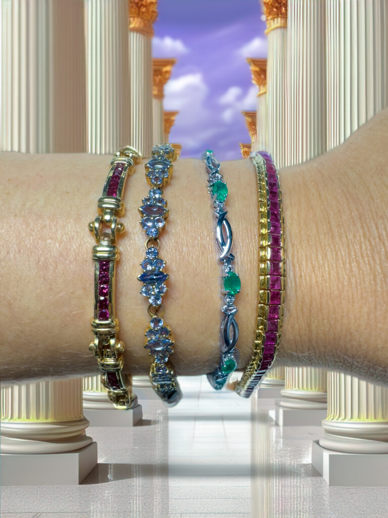 REAL Ruby, Emerald, and Tanzanite 14KT+ Gold Bracelets